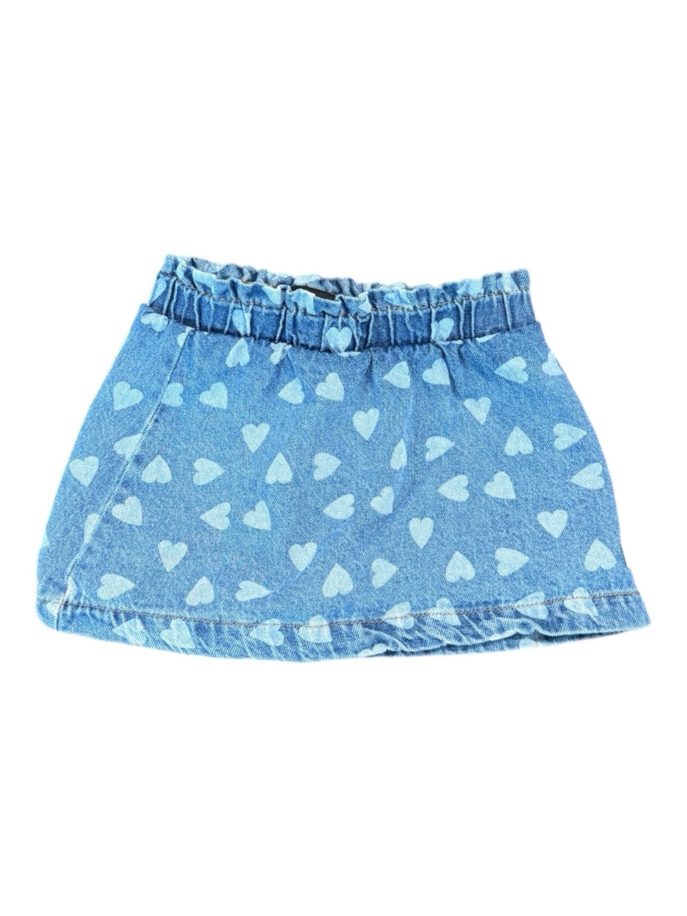 7 For All Mankind Light Blue Heart Print Denim Skirt